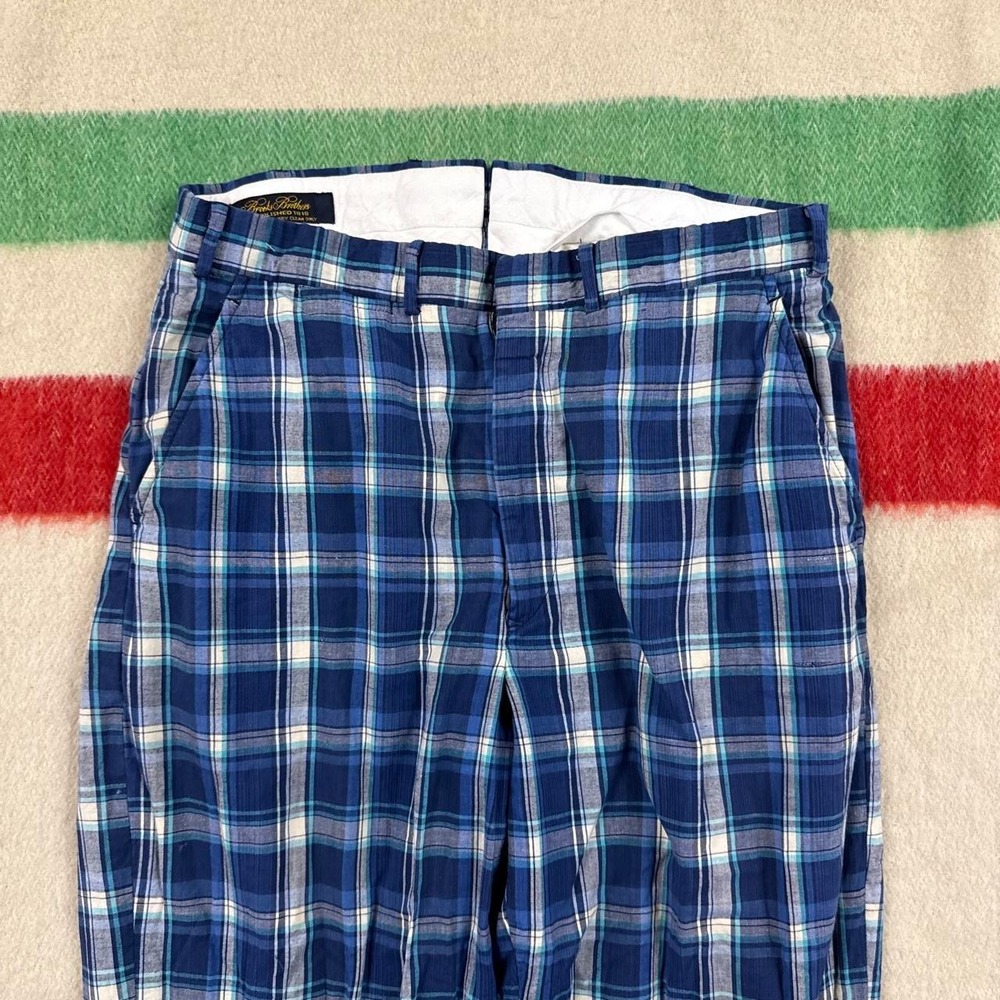 Vintage Brooks Brothers Madras Plaid Pants Mens 31x31 Blue Preppy 90s Cuffed